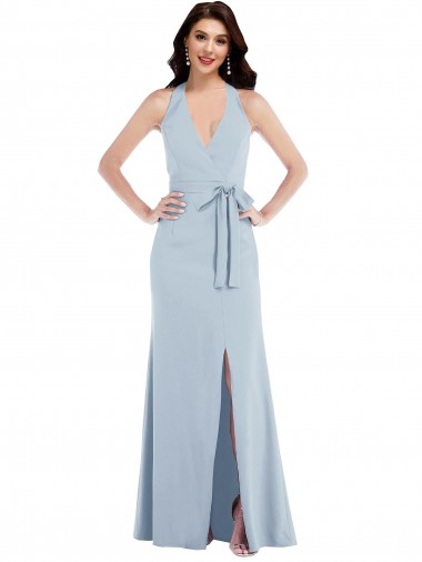 Stretch Crepe A-Line Long Sleeveless Halter Neck Open Back Prom Dresses Cairns