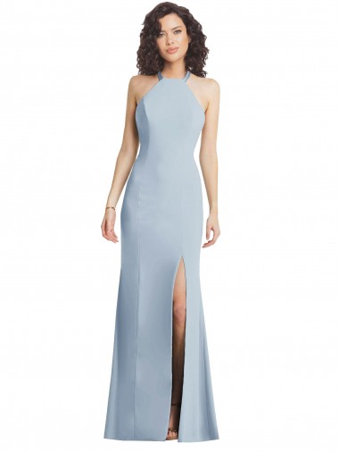 Stretch Crepe Trumpet Long Sleeveless Criss Cross Back Light Sky Blue Prom Dresses Cairns