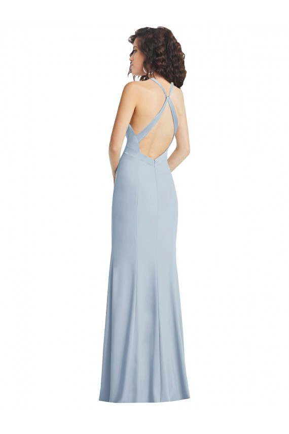 Stretch Crepe Trumpet Long Sleeveless Criss Cross Back Light Sky Blue Prom Dresses Cairns