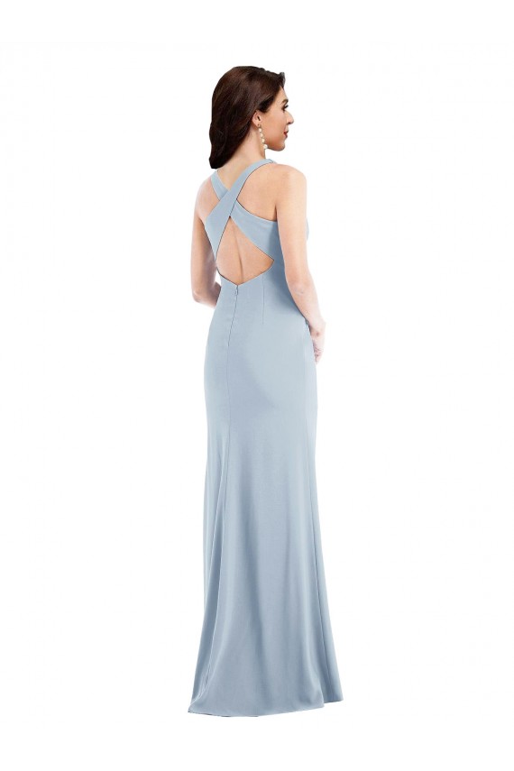 Stretch Crepe Trumpet Long Sleeveless Criss Cross Back Evening Dress / Bridesmaid Dress Cairns