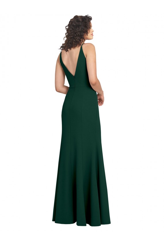 Stretch Crepe A-Line Long Sleeveless V-Neck V-Back Prom Dresses Cairns