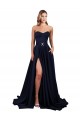 Stretch Crepe A-Line Long Sleeveless Low Back Dark Navy Prom Dresses Cairns