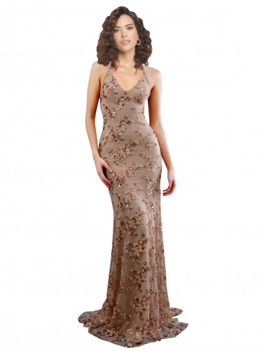 Stretch Crepe & Sequin Tulle Mermaid Long Sleeveless Backless Rose Gold Prom Dresses Cairns