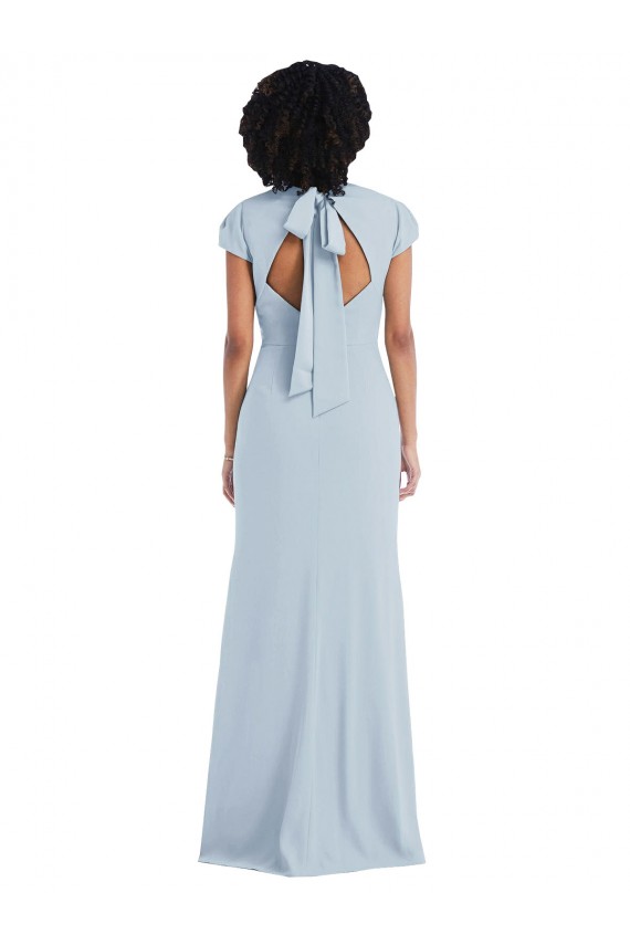 Stretch Crepe Trumpet Long Cap Sleeves Keyhole Back Semi Formal Evening Dress / Bridesmaid Dress Cairns