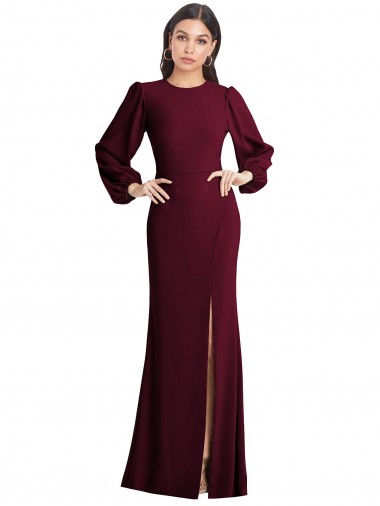 Stretch Crepe Trumpet Long Puff Sleeves Open Back Formal Dress / Bridesmaid Dress Cairns