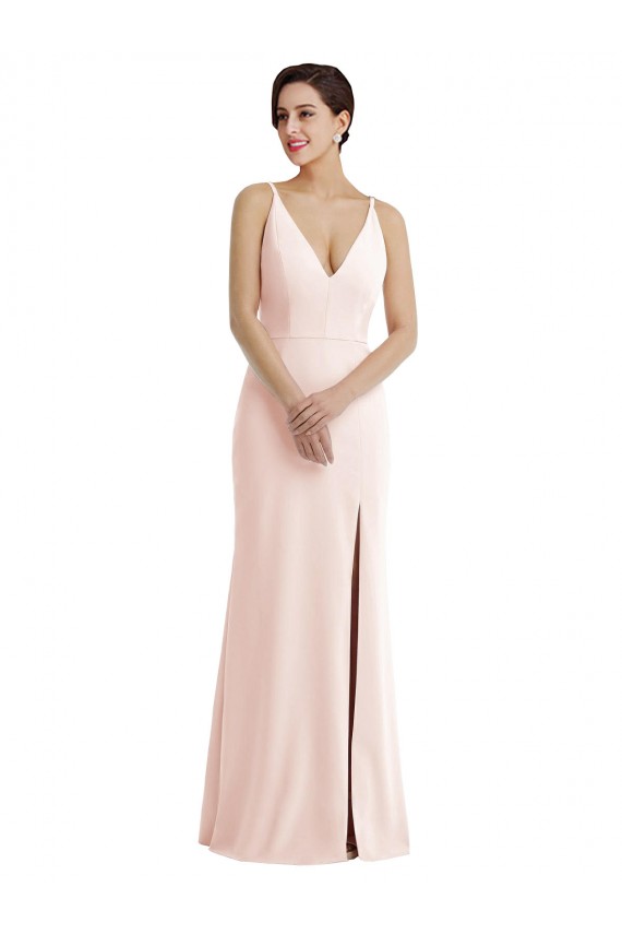 Stretch Crepe Trumpet Long Sleeveless V-Back Pink Prom Dresses Cairns