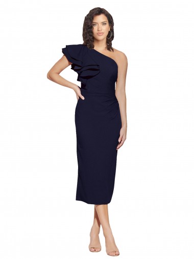 Stretch Crepe Sheath Midi Length Sleeveless Dark Navy Prom Dresses Cairns