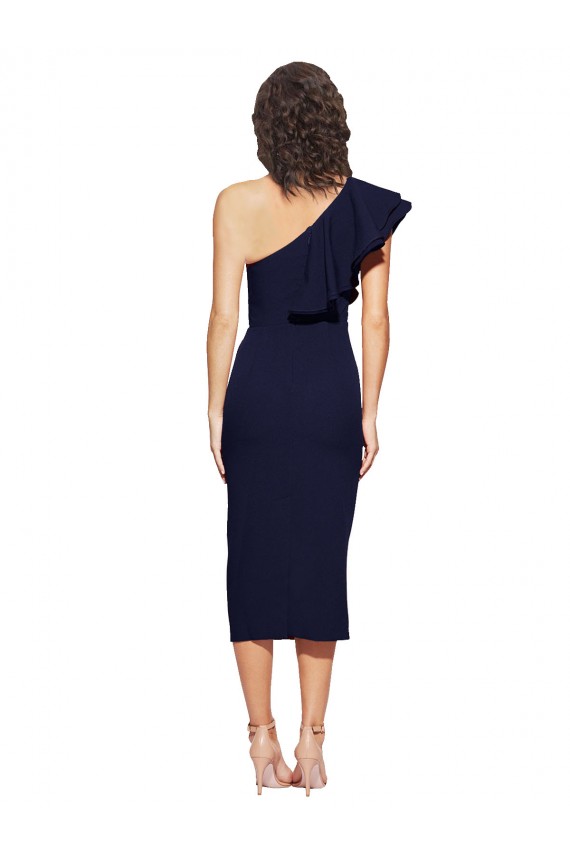 Stretch Crepe Sheath Midi Length Sleeveless Dark Navy Prom Dresses Cairns
