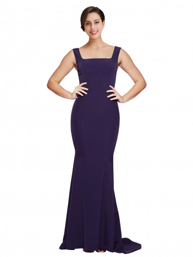Stretch Crepe Sheath Sweep Train Sleeveless Dark Navy Prom Dresses Cairns