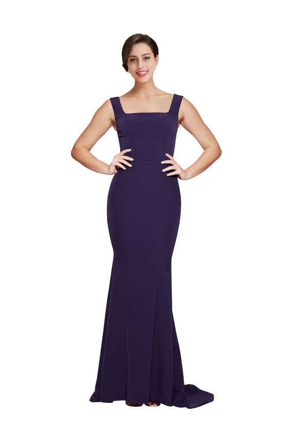 Stretch Crepe Sheath Sweep Train Sleeveless Dark Navy Prom Dresses Cairns