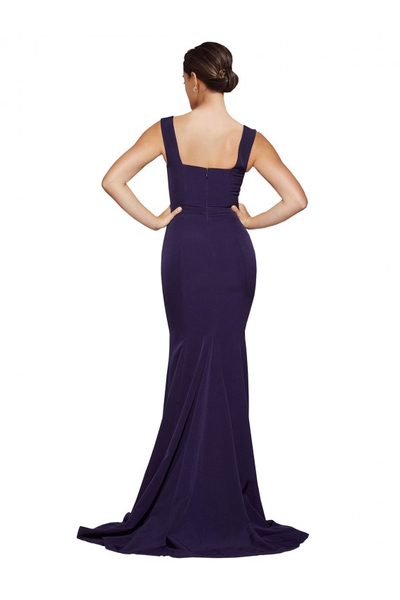 Stretch Crepe Sheath Sweep Train Sleeveless Dark Navy Prom Dresses Cairns