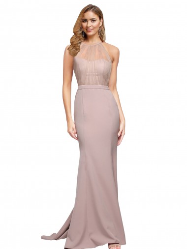 Stretch Crepe Sheath Sweep Train Sleeveless Dusty Pink Prom Dresses Cairns