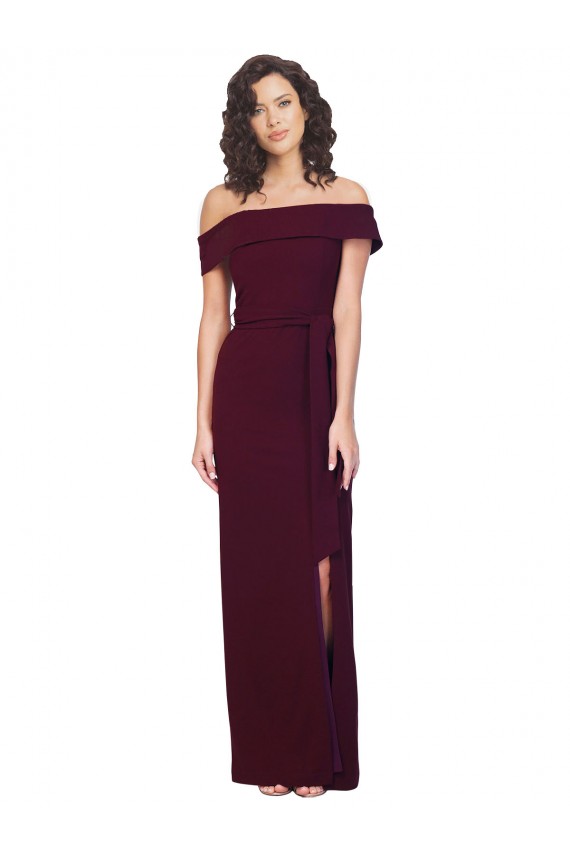 Stretch Crepe Sheath Long Sleeveless Low Back Burgundy Gold Prom Dresses Cairns