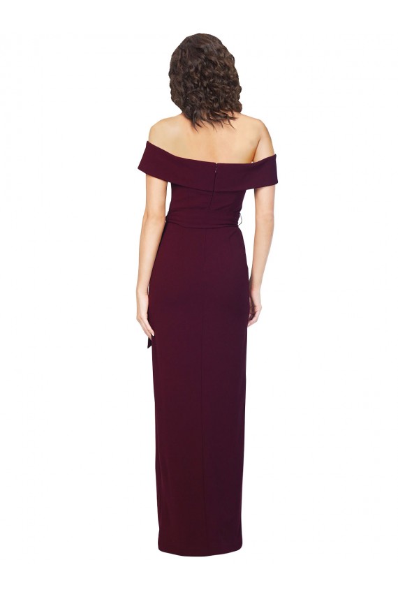 Stretch Crepe Sheath Long Sleeveless Low Back Burgundy Gold Prom Dresses Cairns