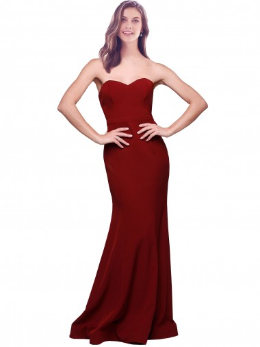 Stretch Crepe Sheath Long Sleeveless Low Back Burgundy Prom Dresses Cairns