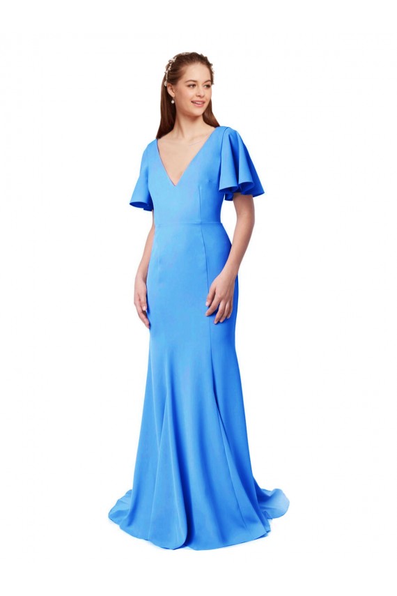 Stretch Crepe Mermaid, Sheath Sweep Train Short Sleeves V-Back Prom Dress / Bridesmaid Dress Cairns