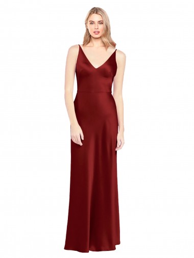 Stretch Satin A-Line Long Sleeveless V-Back Burgundy Prom Dresses Cairns