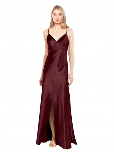 Stretch Satin A-Line Long Sleeveless Center Front Slit Prom Dresses Cairns