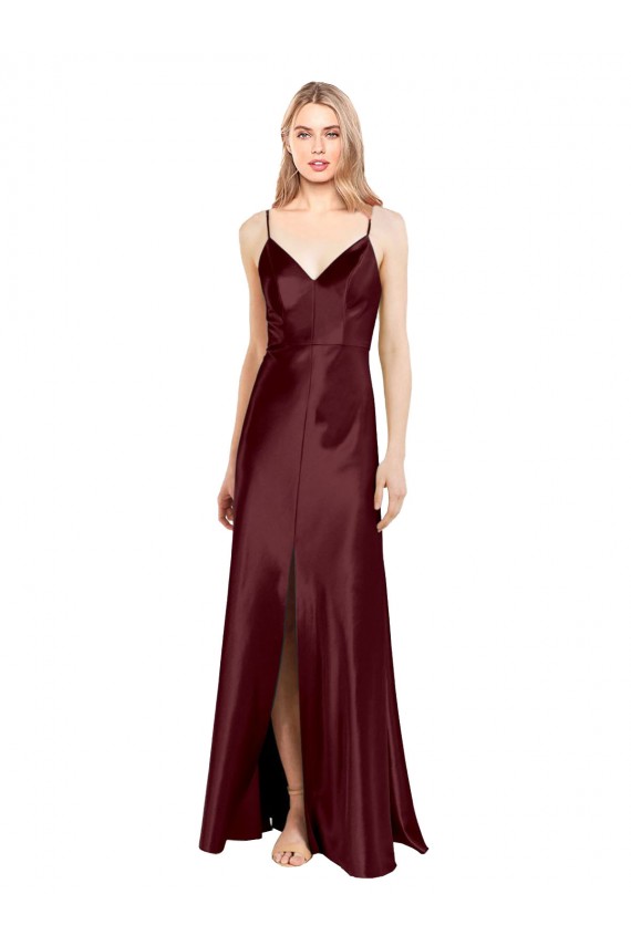 Stretch Satin A-Line Long Sleeveless Center Front Slit Prom Dresses Cairns