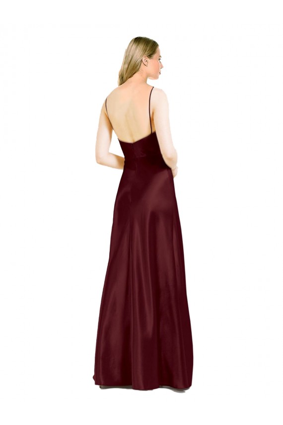 Stretch Satin A-Line Long Sleeveless Center Front Slit Prom Dresses Cairns