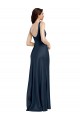 Stretch Satin A-Line Long Sleeveless Low Back Dark Navy Prom Dresses Cairns