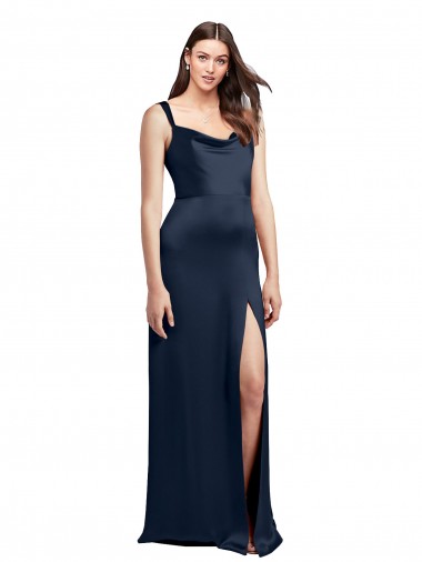 Stretch Satin A-Line Long Sleeveless Low Back Side Slit Prom Dresses Cairns