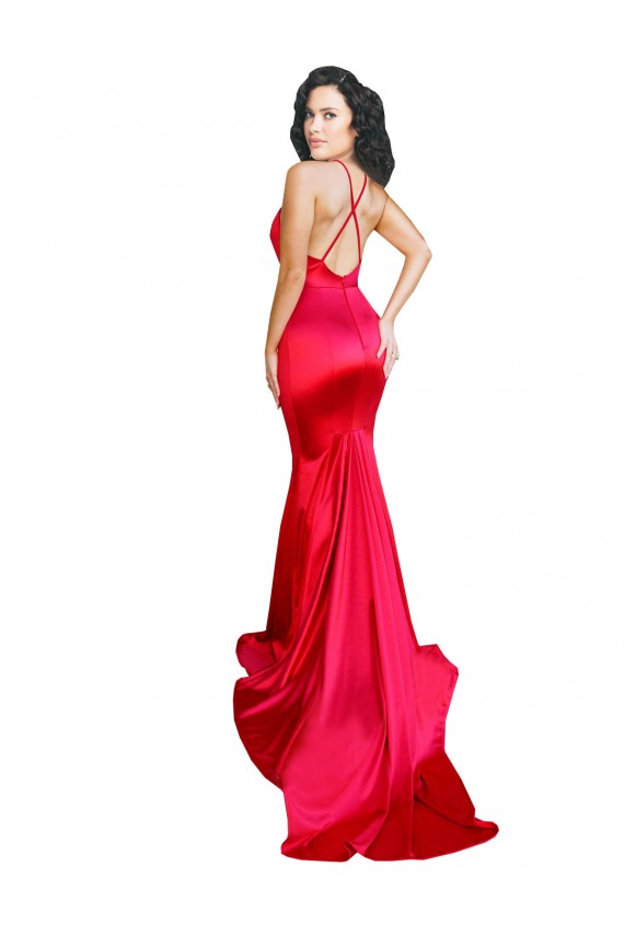 Stretch Satin Mermaid Long Sleeveless Low Back Red Prom Dresses Cairns