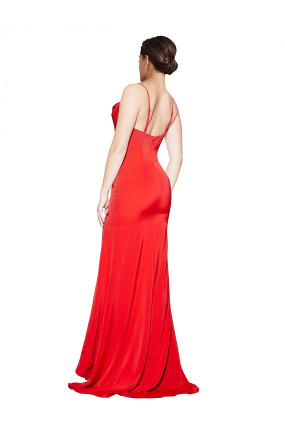Stretch Satin Sheath Long Sleeveless Low Back High Side Slit Prom Dresses Cairns