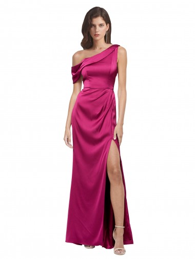 Stretch Satin A-Line Long Sleeveless Fuchsia Prom Dresses Cairns