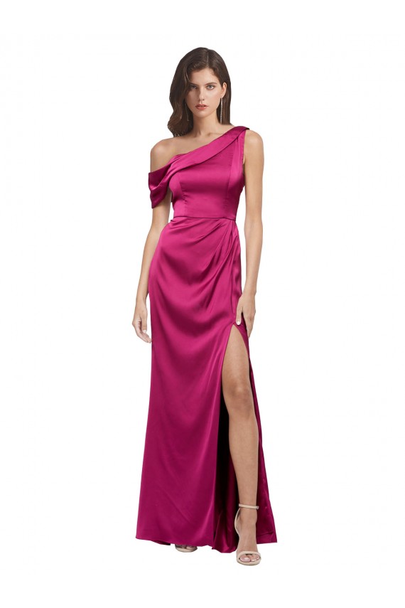 Stretch Satin A-Line Long Sleeveless Fuchsia Prom Dresses Cairns