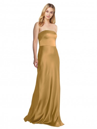 Stretch Satin A-Line Sleeveless Gold Formal Evening Gown / Prom Dress / Bridesmaid Dress Cairns