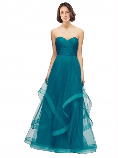 Tulle A-Line Long Sleeveless Turquoise Bridesmaid Dress Cairns