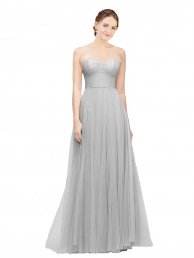 Tulle A-Line Long Sleeveless Silver Bridesmaid Dress Cairns