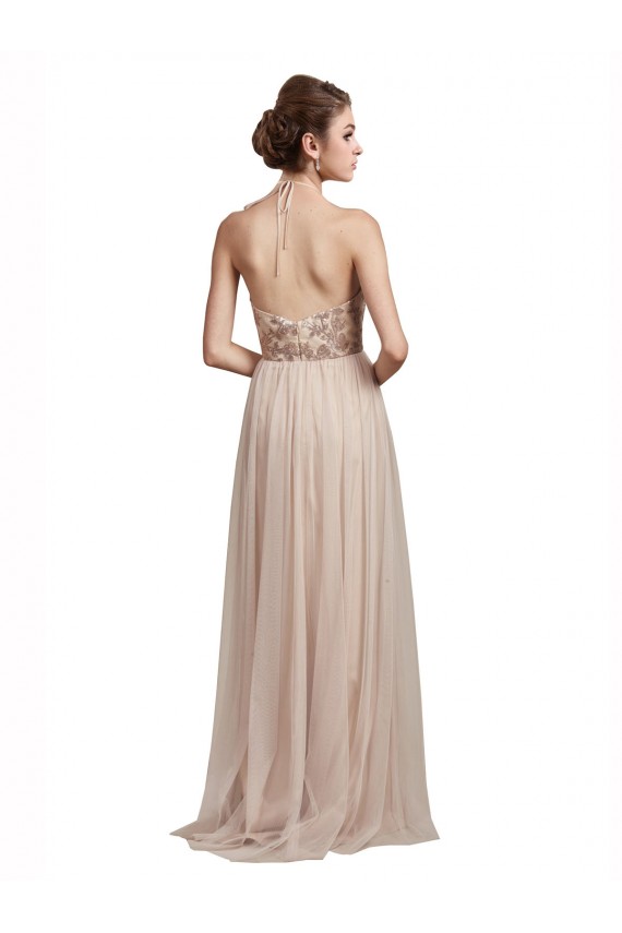 Tulle A-Line Long Sleeveless Nude Bridesmaid Dress Cairns