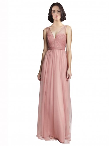 Tulle A-Line Long Sleeveless Rose Pink Bridesmaid Dress Cairns