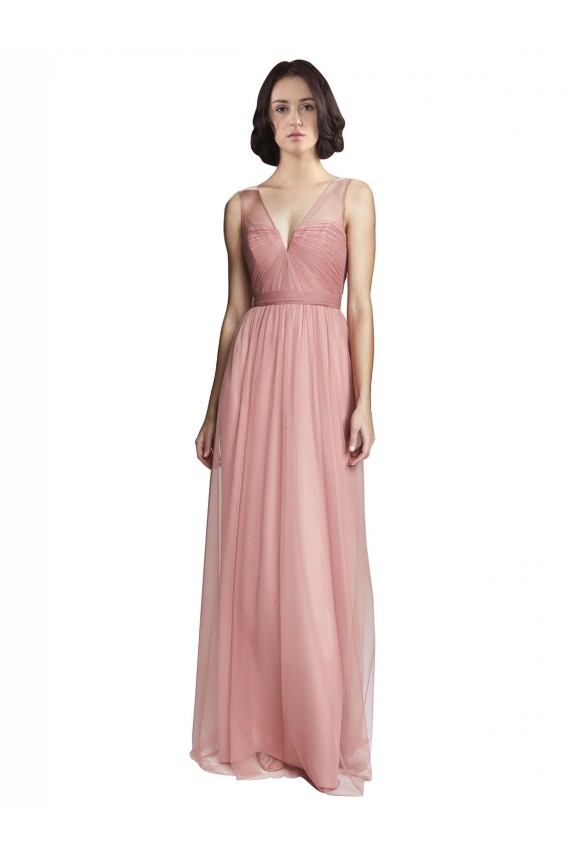 Tulle A-Line Long Sleeveless Rose Pink Bridesmaid Dress Cairns