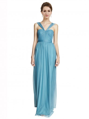 Tulle A-Line Long Sleeveless Sky Blue Bridesmaid Dress Cairns