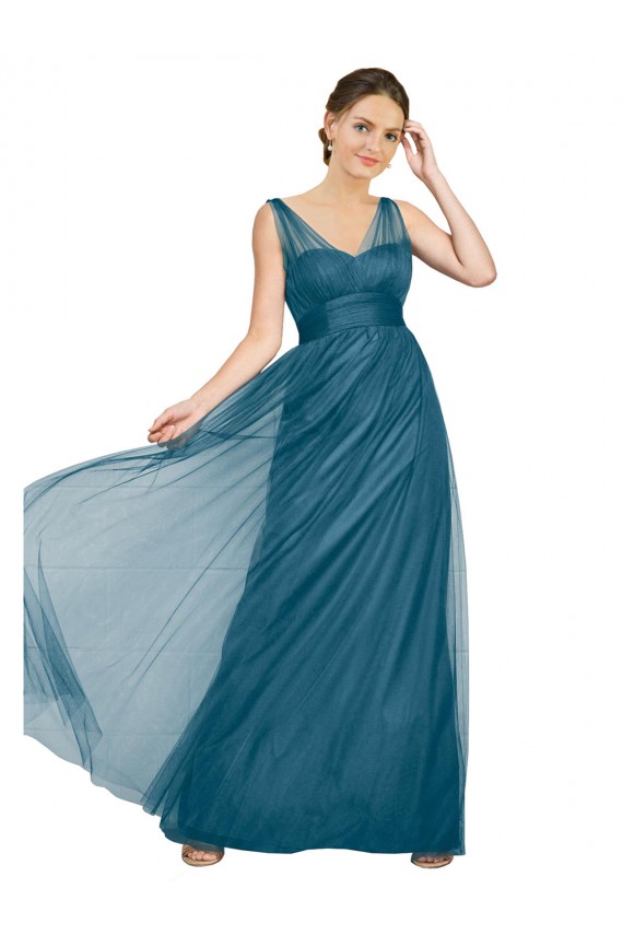 Tulle A-Line Long Sleeveless Teal Green V-Back Bridesmaid Dress Cairns