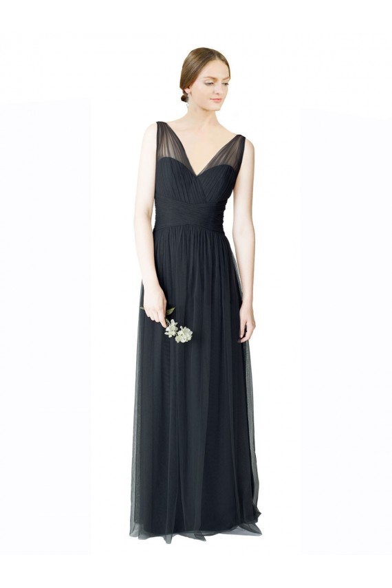 Tulle A-Line Long Sleeveless V-Back Pewter Bridesmaid Dresses Cairns