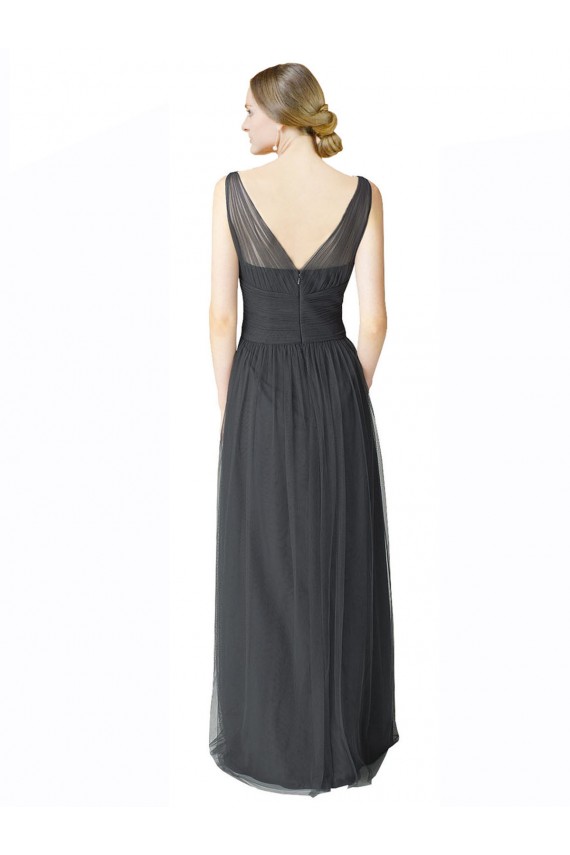 Tulle A-Line Long Sleeveless V-Back Pewter Bridesmaid Dresses Cairns