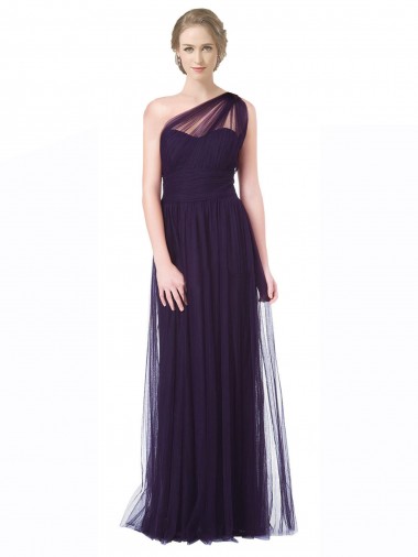 Tulle A-Line Long Sleeveless Plum Bridesmaid Dress Cairns