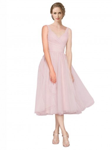 Tulle A-Line Tea Length Sleeveless V-Back Bridesmaid Dress Cairns