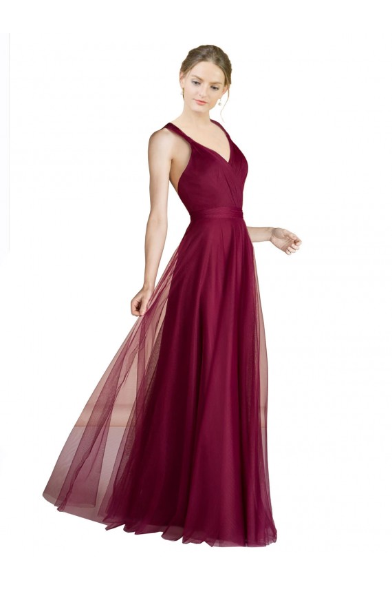 Tulle A-Line Long Sleeveless Criss Cross Open Back Bridesmaid Dress Cairns