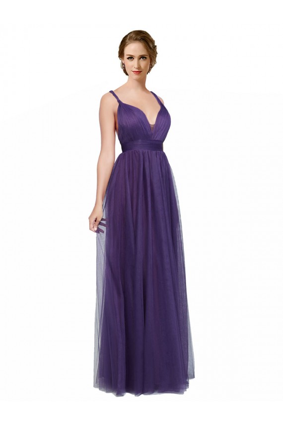 Tulle A-Line Long Sleeveless Spaghetti Straps Open Back Bridesmaid Dresses Cairns
