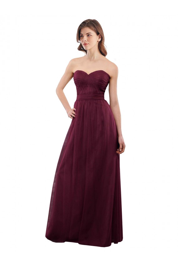 Tulle A-Line Long Sleeveless Low Back Burgundy Bridesmaid Dresses Cairns