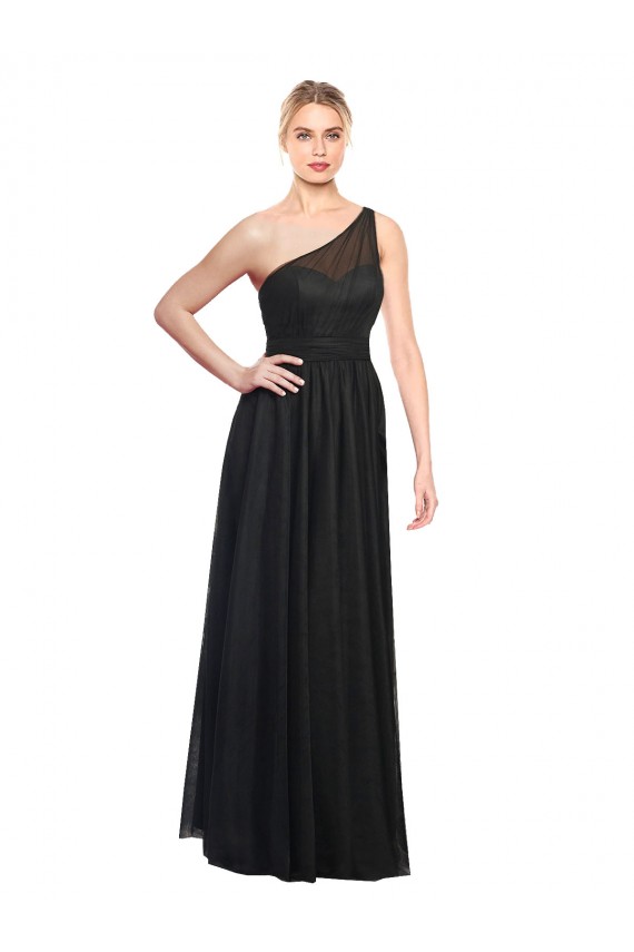 Tulle A-Line Long Sleeveless Black Bridesmaid Dresses Cairns