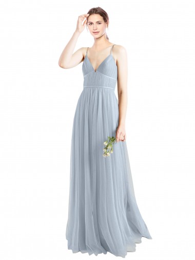 Tulle A-Line Long Sleeveless Open Back Light Sky Blue Bridesmaid Dresses Cairns