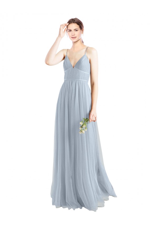 Tulle A-Line Long Sleeveless Open Back Light Sky Blue Bridesmaid Dresses Cairns