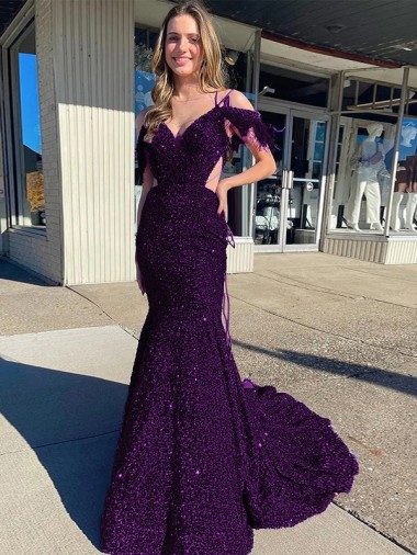 Velvet Sequin Sheath Court Train Sleeveless Long Prom Dress / Evening Dress Cairns