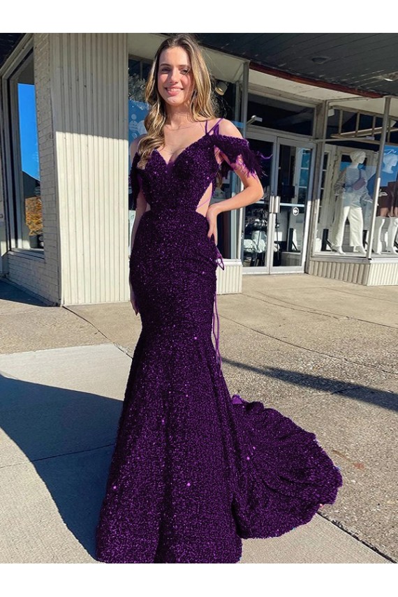 Velvet Sequin Sheath Court Train Sleeveless Long Prom Dress / Evening Dress Cairns